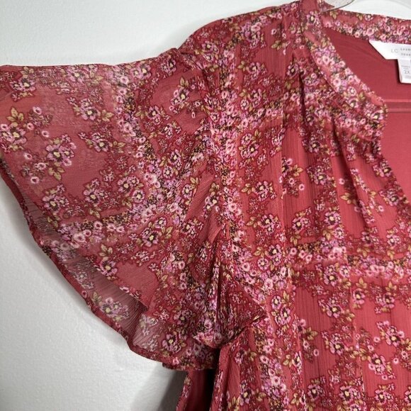 Lauren Conrad Blouse Pink Ditsy Floral Flutter Sleeve Size 2X Boho Hippie - Picture 5 of 10